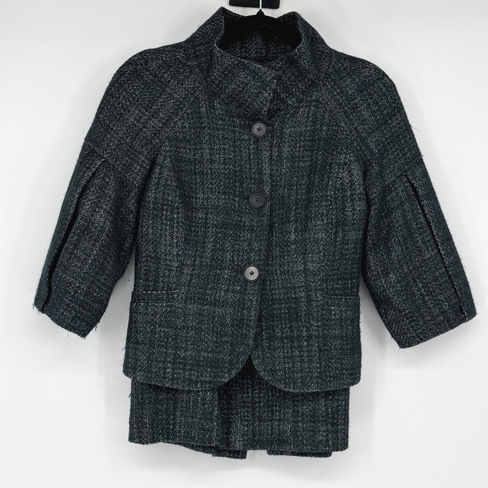 Ann Taylor Women's 2/0 Charcoal Tweed Skirt Suit Balloon Sleeve Jacket